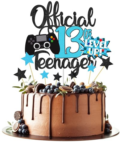 Joyeah 13th Official Teenager Cake Topper Decorations Glitter Game Themed Cake Topper Birthday Cake Decoration for Kids Birthday Party Favors