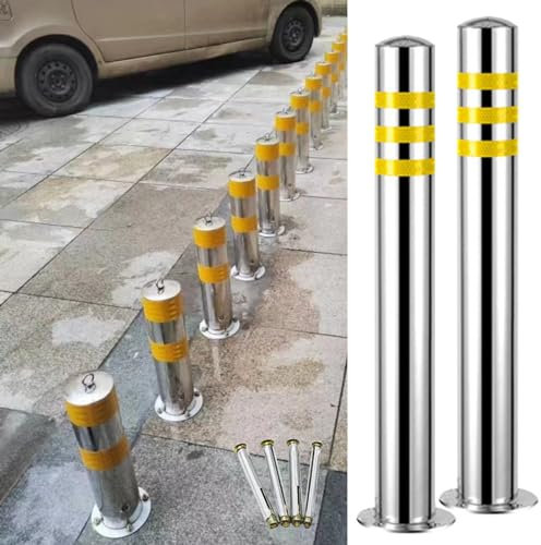 BBHW Parkplatzsperre Sicherheitsparkpoller mit Spreizdübeln, Reflektierender Sicherheitsbarriere-Pollerpfosten, Edelstahlrohre, Verkehrsleitplanken, Barrikaden (Size : 9 x 100cm (3 1/2 x 39 3/8in))