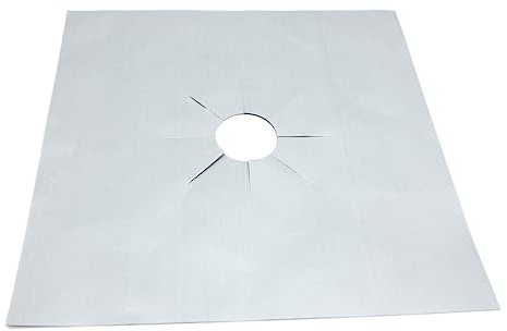 Hemobllo Protecteur De Plaque De Cuisson à Gaz Réutilisable 27x27 Cm Argenté│feuille Antiadhésive Pour Four à Gaz│revêtement Solide, Adaptable Brûleur Trou Central Prédécoupé