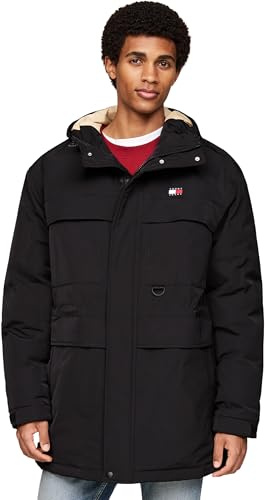 Tommy Jeans Herren Parka Tech Canvas mit Kapuze, Schwarz (Black), M