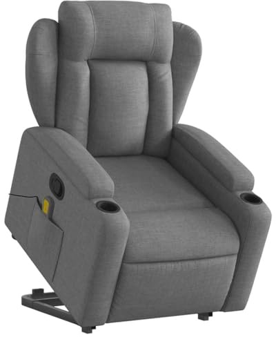 vidaXL Massagesessel, Sessel mit Aufstehhilfe, Relaxsessel mit Liegefunktion Vibrationsfunktion, Fernsehsessel Liegesessel Aufstehsessel, Dunkelgrau Stoff