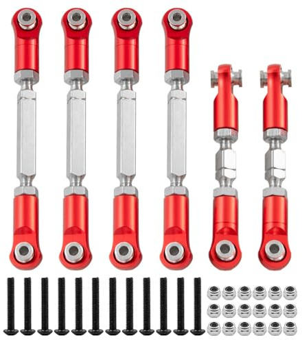 POFET Adjustable Aluminum Upgrades Parts Turnbuckles Camber Links Set,Adjustable Tie Rods,Linkages Arm Tie Rod Ends Connector,Rc Truck Replacement Of Components(Red)