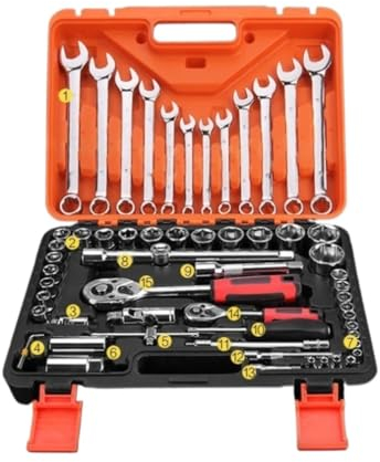 Ensemble d'outils Kit d'outils Mallette à Outils Jeu D'outils, Jeu De Clés À Douille, 61 Pièces, Clé À Cliquet Pour Réparation Automobile, Kit D'outils Ménagers Boîte à Outils Coffre à Outils Caisse à