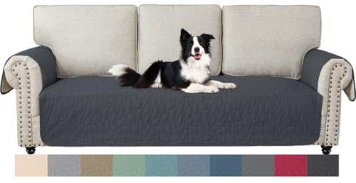 Ystyle Sofa Überzug 3 Sitzer Rückenfreies, Sofabezug Wasserdicht, Sofaschoner rutschfest, Sofa Überzüge Mit Armlehne, Schonbezug Sofa, Couchüberzug Für Haustiere Katze Hund, Dunkelgrau