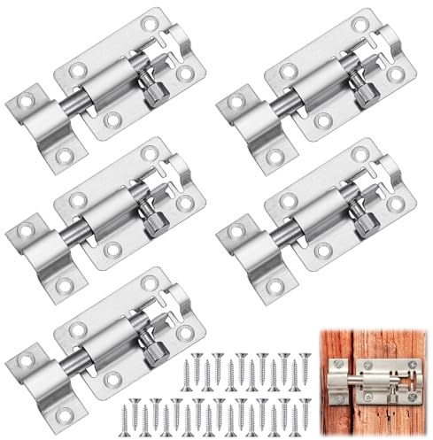 5 Pezzi Chiavistello Scorrevole, Chiavistello per Porta in Legno Inox Acciaio, Bullone Serratura Porta, Slide Bolt con Viti, Bulloni di Porta per Mobili Finestre Cancello, Cancello da Giardino, Bagno