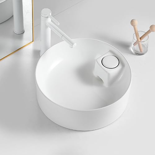 Bianco girare Scarico nascosto Lavabo da toeletta per Bagno ，Drenaggio posteriore laterale Lavandino in Porcellana，sul palco moderno sopra Il Bancone con Lavatoio，Adatto per lavandini, bagni