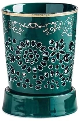 Porta Mestoli da Cucina Portautensili da cucina grande for piano di lavoro, organizer for utensili in ceramica scavato, portaposate in coccio con vassoio di scarico Porta Posate Cucina(Green-02)
