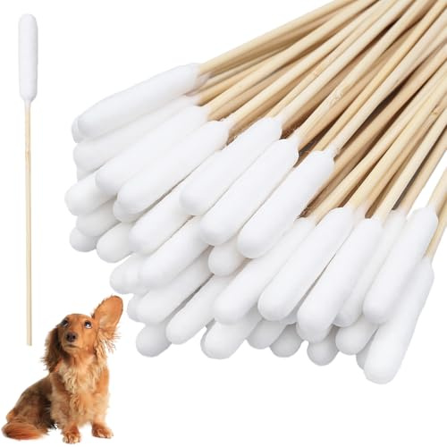 50 Stück Wattestäbchen Lang,Hunde Wattestäbchen Ohrreiniger | Wattestäbchen Groß,Ohrreinigungsstäbchen,für Haustiere Hund,Katze,15cm