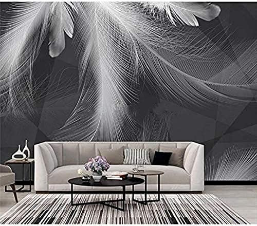 XLMING Belle Plume Abstraite Noire, Blanche Et Grise Papier Peint 3D Décoration Intérieure Salon Canapé Chambre Fond Tv Mur-430cm×300cm