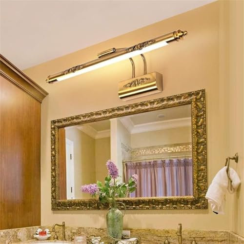 LED Vintage Wandleuchte Messing Spiegellampe Wandlampe 180° Drehbar Innen Badlampe Wandlicht Moderne Schlafzimmer Hintergrund Dekorative Wandbeleuchtung für Korridor Wohnzimmer (Warmes Licht,70cm)