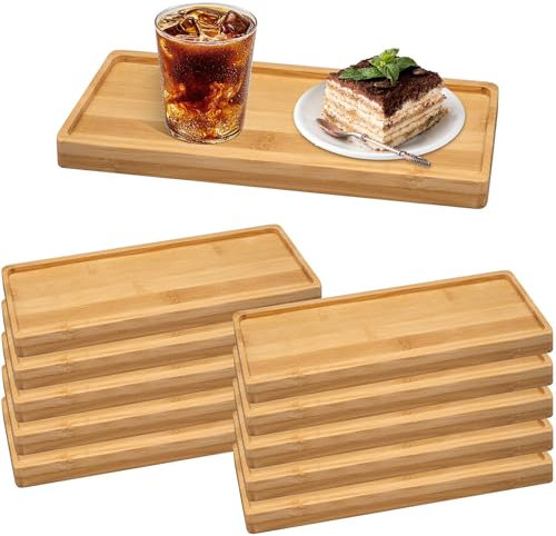 10 Pcs Small Wooden Serving Tray, 28 x 10 cm Rectangular Bamboo Serving Platter Bulk, Wooden Charcuterie Boards Plates Decor for Restaurant Display Coffee Wine Food Tea Fruit Meals Dessert