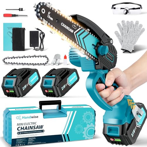 8000mAh Mini Chainsaw Cordless 6 Inch, 2025 Powerful Electric Battery Life of 80-100 Minutes Chainsaw with 2 Chain and Guide Bar,Security Lock, Wood/Tree Saw for Garden Tree Trimming