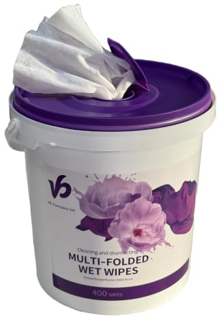 VB-Company 400 Wet Cleaning Wipes Bucket – Multi-Purpose Wipes for Kitchen, Bathroom, Home & Office, Wild Rose Fragrance - Long-Lasting Freshness