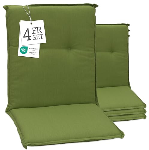 Beo Gartenstuhl-Auflagen Barcelona Niedriglehner 100 x 50 cm (4er-Pack) | Waschbare, UV-beständige Sitz-Kissen | Atmungsaktive Polster-Auflagen nach Öko-Tex Standard | Grün | Made in EU