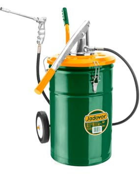 Jadever Ingrassatore Manuale Pneumatico con Fusto da 25kg in Acciaio e Ruote, Compressore a Leva per Grasso, Pistola Ingrassatrice Professionale, Pompa per Grasso ad Alta Pressione