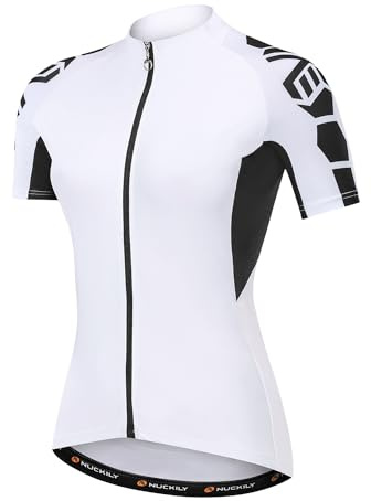 NUCKILY Damen-Radtrikot Kurzarm mit 3 Taschen Fahrradbekleidung Fahrradbekleidung Radfahren Reiten Shirts Fahrradbekleidung, Weiss/opulenter Garten, XX-Large