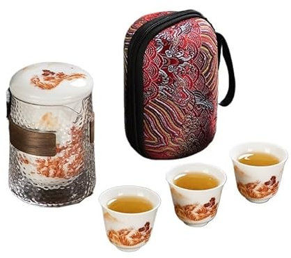 YOPI Juego de té portátil de Kung fu con Tetera de cerámica y Tres Tazas, Perfecto for Amantes del té y reuniones.(Style 9)