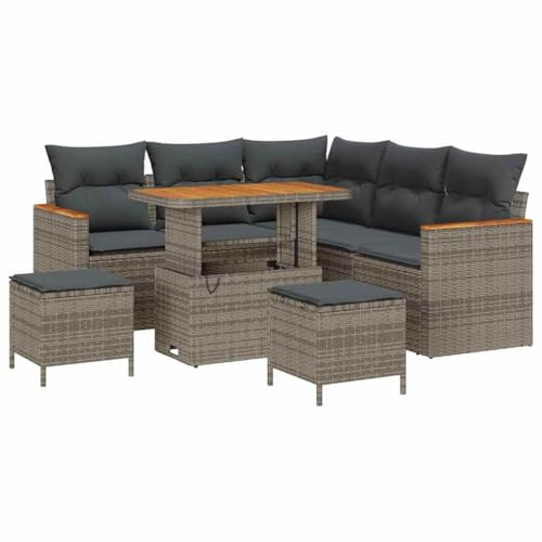 vidaXL Trädgårdsoffset 8 pcs Grå konstrotting, Trädgård och Terrass, Modernt Utemöbelset, Rattansoffor, Akaciabord, Avtagbara Kuddar, Soffa för Uteplats