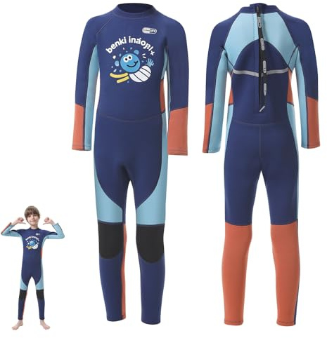 Neoprenanzug Kinder, 2MM Neoprenanzug Kinder Kurz/Lang, Thermischer UV-Schutz Badeanzug, Rückenreißverschluss zum Schwimmanzug kinders, Neopren Wetsuit für Mädchen Jungen 4-12 Jahre