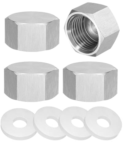 QUARKZMAN 4pcs Bouchon Hexagonal En Acier Inoxydable 304 Avec Rondelle, Filetage Femelle PT 1/2 Pour Raccord De Tuyau, Bouchon De Valve D'Arrêt Pour Ligne De Plomberie, Ton Argenté