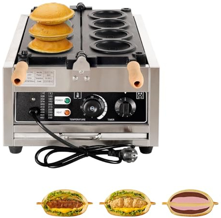 ZHDANB Disquera Pan Cubano Industrial Gofrera para Hamburguesas Prensa de Hamburguesas Comercial 50℃~300℃ Máquina para paninis para restaurantes/cafeterías/Camiones de Comida 4grids