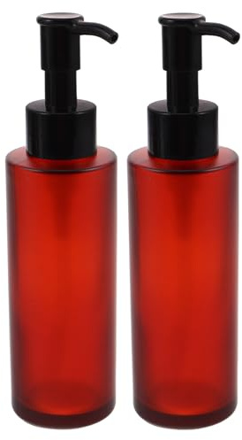 SAFIGLE Lot de 2 flacons pompe rechargeables en verre ambré de 100 ml pour lotions et liquides, pots cosmétiques pour huile, shampoing, démaquillant
