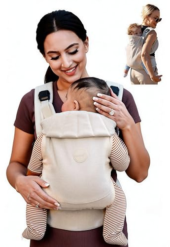 Grownsy Marsupio Neonato Ergonomico(3–20 kg, 3–24 mesi), Fibbia a Sgancio Rapido a un Tocco, Facile da Indossare, Poggiatesta, Leggero, Confortevole e Regolabile(Bianco crema)