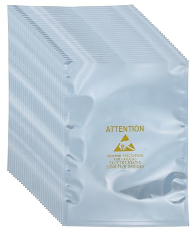 QUARKZMAN 100Pcs Bolsas Anti Estáticas 8.3 x 11.8 Abiertas En La Parte Superior Bolsa De Protección ESD con Etiquetas para Disco Duro HDD SSD Dispositivos Electrónicos Gris Plateado