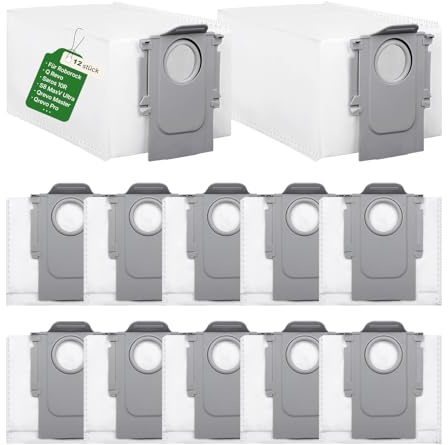 XUNNIU 12 stycken dammpåsar för Roborock QV 35A/QV 35S, Q Revo/Qrevo S/Pro/Master/Slim/Qrevo Curv/2 Flow/Edge/S5A/Qrevo S5V/S8 MaxV Ultra, Saros 20/10/10R, reservpåse, dammsugarpåsar reservdelar
