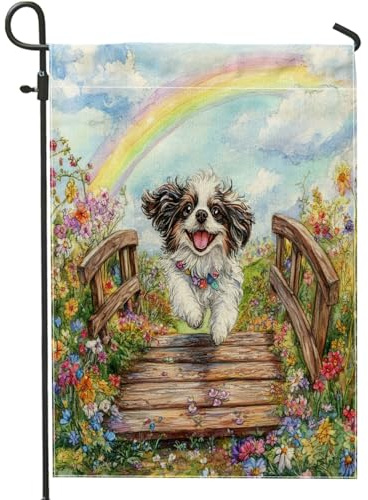 Drapeaux de jardin japonais à motif de chien de printemps 30,5 x 45,7 cm double face pour décoration extérieure, jardin de campagne, chiot en toile, drapeau de maison, fleur amusante pour animal de