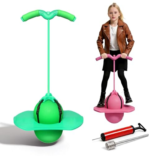 Xiyocadt Pogo Jumper mit Griff und Ballpumpe, Pogo-Sprungball für Kinder und Erwachsene, Hüpfspielzeug Outdoor, Hochsprungspielzeug Springen Trickbrett für Gleichgewichtstraining, Sport (Grün)