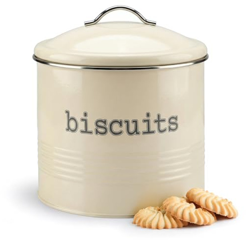Besto Biscuit Tin Airtight 4L Approx. | Round Biscuit Barrel with Stainless Steel Lid & Airtight Seal | Biscuits Tin & Jar for Storing Cookies & Rusks | Cream