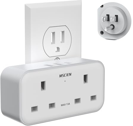 UK to US Plug Travel Adaptor with 3 USB Ports(1 USB-C), Thailand Travel Adapter Type B, 5-in-1, Suitable for US, Cannada, Mexico, Thailand and More