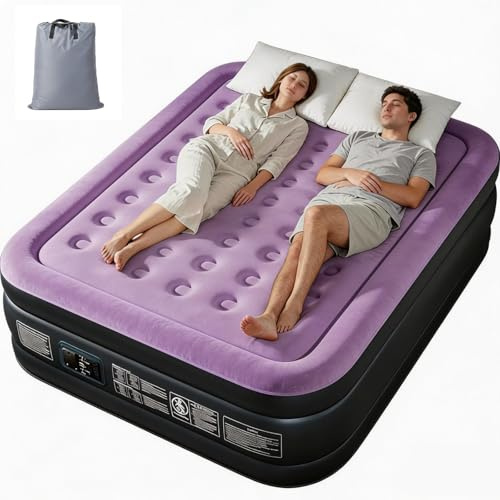 LEADZM Luftbett 2 Personen Selbstaufblasend 203x152x46cm Lila | Luftmatratze,Doppel-Gästebett,Integrierte Elektropumpe, Innerhalb 3 Minuten Aufgeblasen, Flockoberfläche Aus PVC