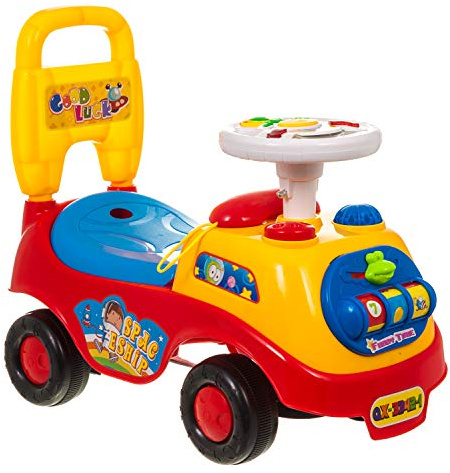 Hillington My First Ride On and Push Along Buggy Car Colourful First Steps Toddler Walker Learning Toy with Sounds and Accessories (RED)