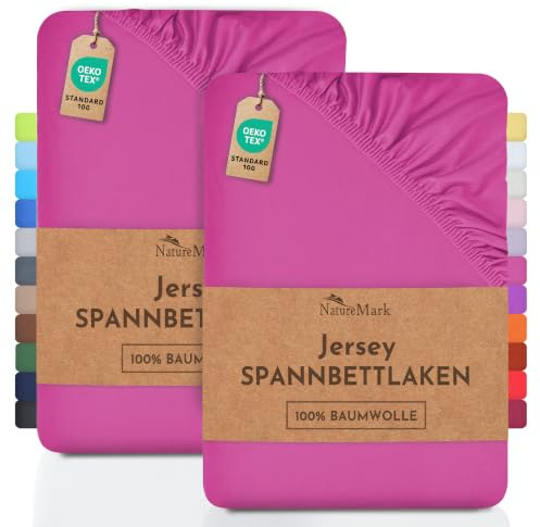 NatureMark 2er Pack Jersey Spannbettlaken, Spannbetttuch 100% Baumwolle in vielen Größen und Farben MARKENQUALITÄT ÖKOTEX Standard 100 | 90 x 200 cm - 100 x 200 cm - pink