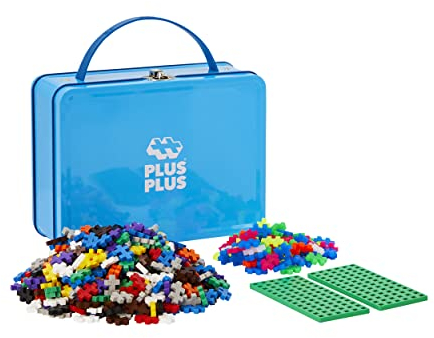 PLUS PLUS - 600 Briques de Construction Basic et Néon/Fluo Multicolores - Valisette de Rangement en Métal - Jeu de Construction pour Enfant dès 3 ans - Imagination, Créativité - Pour Fille et Garçon