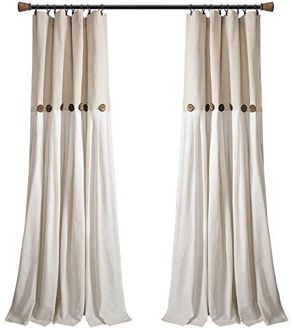Lush Decor Linen Button Window Curtain Panel, Single, 40 W x 95 L, Linen- Country Curtains - Rustic Decor - Color Block - Modern Farmhouse Curtains