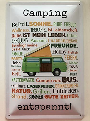 Blechschild 20x30cm gewölbt Camping entspannt Camper Urlaub Bulli Deko Schild