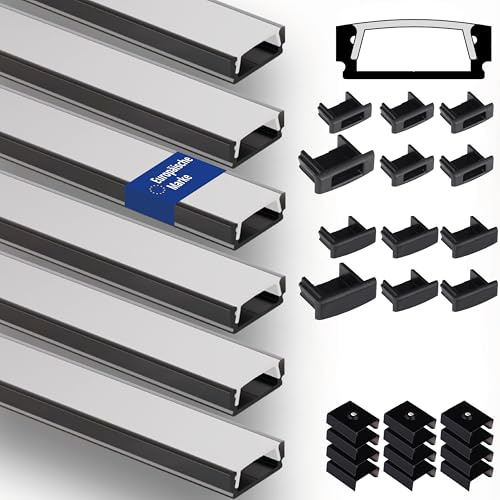INNOVATE LED Leiste Aluminium Schwarz-Milchig [6x1m Aufbauprofil U-12 SLIM Aluprofil LED Streifen Set] U Profil Aluminium Indirekte Beleuchtung I Lichtleiste Deckenleisten