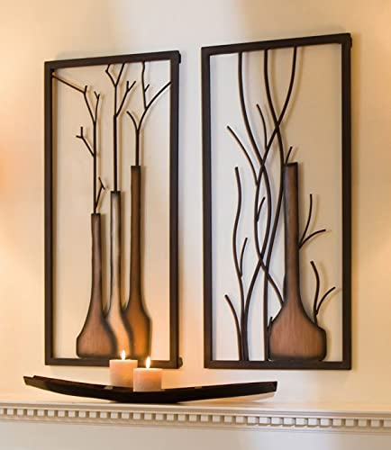 MF 2-teiliges 3D Wandbilder Set Vase je 80 cm schwarz-braun Herbst Deko Handbemalt Metallbild Wandrelief für Küche, Beige 80 x 40 cm 2024 Premium Edition