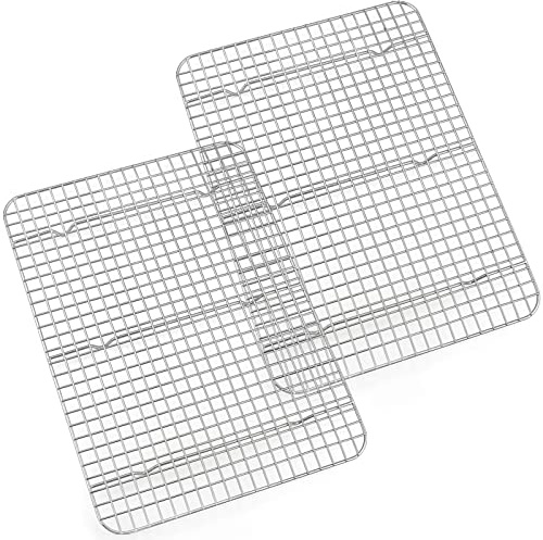 Cooling Rack Set of 2, E-far 1/2 Sheet Baking Racks for Oven Cooking Roasting Grilling, Stainless Steel 16.6” x 11.6” Wire Rack for Cookie Cake Bacon Meat Resting, Non-toxic Metal & Dishwasher Safe