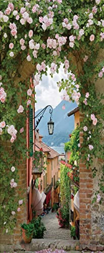 A.Monamour Türtapete Selbstklebend Türfolie Türposter 3D Blumen Auf Bogen Retro Italienische Gasse Stadt Straßenszene Vinyl Folie Türdeko Tapete Wandbild Türaufkleber Türtattoo 95 x 215 cm
