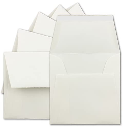 15 Stück quadratische Vintage Briefumschläge, Haftklebung - Büttenpapier, 16,6 x 16,6 cm, Weiß halbmatt gerippt hochwertige Brief-Kuverts
