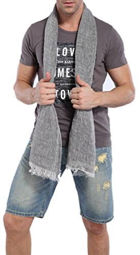 Prettystern Herren-Schal Damen Meliert Unifarbe Sommer-Schal Leinen-Tuch - T06 Grau