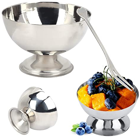 Beufee Copa para Helado de acero inoxidable, Cuencos de helado con cucharas, Copas Postre, cuencos de postre, Copas De Helado, Pudín Postre Taza De Helado Aperitivos Yogurt Recipiente 2 uds.