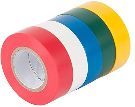 5 rollos de cinta adhesiva aislante, 10 m, color amarillo, rojo, cableado eléctrico
