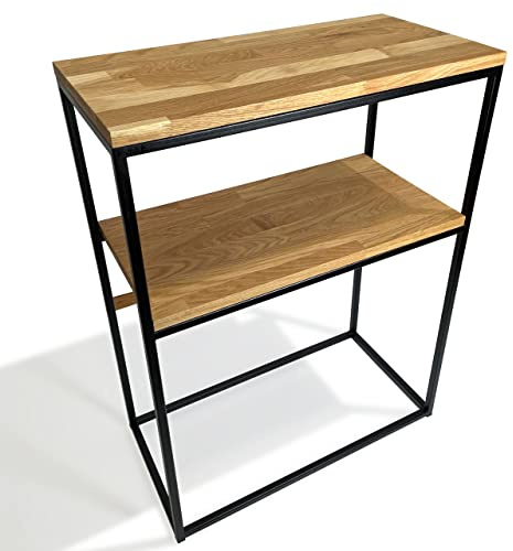 FLEXISTYLE Konsolentisch schwarz Metall Holz Eiche Industrial LOFT Design (60x80x30 Zwei Regale)