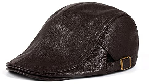 tcax Schiebermütze Herren Hüte Herren Damen Ballonmütze Leder Baskenmütze Männlich Dünne Hüte Verstellbare Vorderkappe Freizeit Entenschnabel Casquette,Braun2,59-61 cm