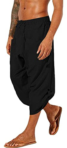 YAOHUOLE Mens Linen Pants Casual Loose Fit Mens Yoga Pants Drawstrings Elasticated Waist Lightweight Yoga Pants Black XL